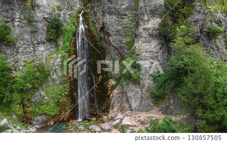 Drone Landscape of Grunas Waterfall in Theth Albania Drone Landscape of Grunas Waterfall in Theth Albania 130857505