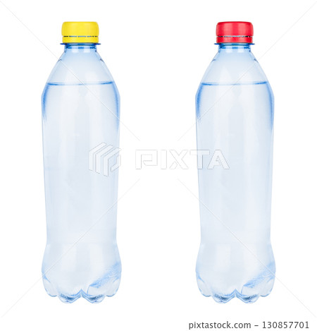plastic blue bottle with water isolated on white background 130857701