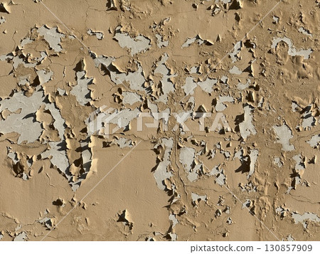 Peeling paint texture background with beige and white colors creating abstract pattern 130857909