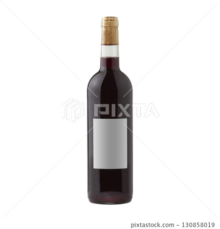 red wine bottle with blank label isolated on white background. 130858019