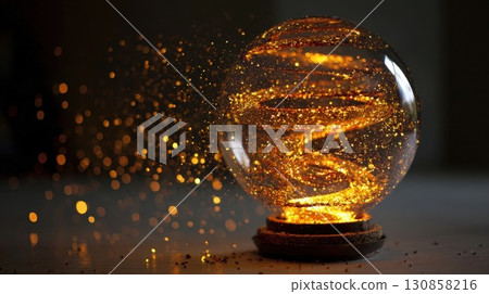 golden glitter lights on the dark background 130858216