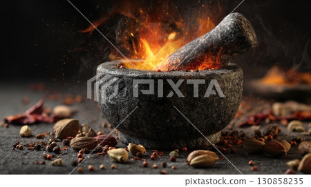 hot tea with spices on fire 130858235
