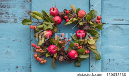 Rustic Christmas still life with blooming white hyacinths 130858388