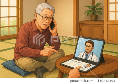 Discussing medical checkup results on the tatami mat 130858395
