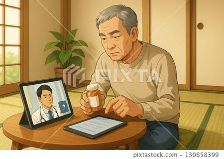 老年人在日式房間查看藥物 130858399