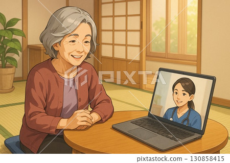 和一位護士在矮桌旁交談 130858415
