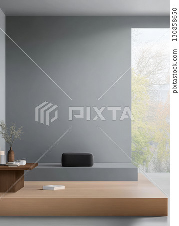Modern interior design features minimalist furniture and natural light in a serene living space 130858650