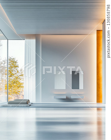 Minimalist interior design featuring natural light and subtle colors in a modern living space Minimalist interior design featuring natural light and subtle colors in a modern living space 130858798