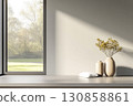 Sophisticated interior design with natural light illuminating decorative elements by the window 130858861