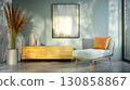 Modern living room design with minimalist furniture and natural light illuminating the space 130858867