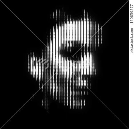 Woman portrait illustration in halftone black and white television screen pixels pattern 130859277
