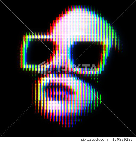 Woman portrait illustration in halftone black and white television screen pixels pattern in RGB color split effect style 130859283