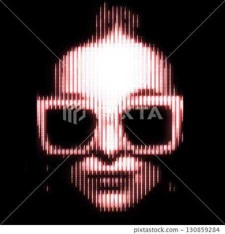 Woman portrait illustration in halftone black and white television screen pixels pattern Woman portrait illustration in halftone black and white television screen pixels pattern 130859284