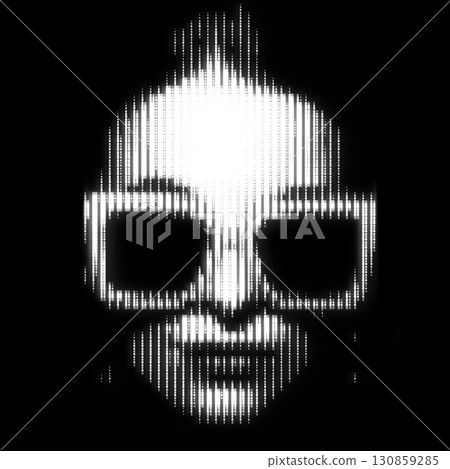 Woman portrait illustration in halftone black and white television screen pixels pattern Woman portrait illustration in halftone black and white television screen pixels pattern 130859285