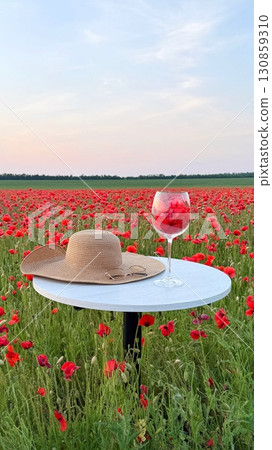 Wine Glass and Hat in a Poppy Field Wine Glass and Hat in a Poppy Field 130859310