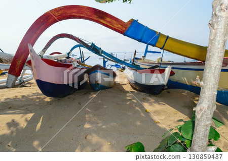 Authentic Bali island wooden and colorful boats Authentic Bali island wooden and colorful boats 130859487