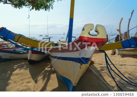 Authentic Bali island wooden and colorful boats 130859488