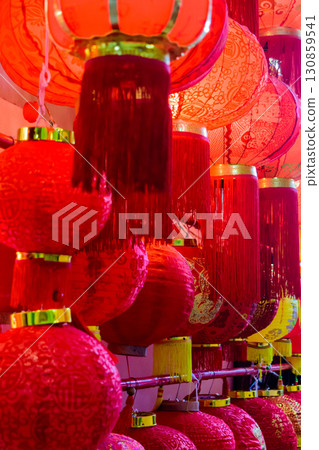 Red chinese lamps hanging in china district at Singapore Red chinese lamps hanging in china district at Singapore 130859541