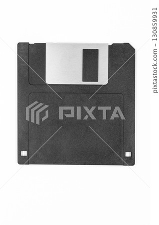 Black floppy disk on white background Black floppy disk on white background 130859931