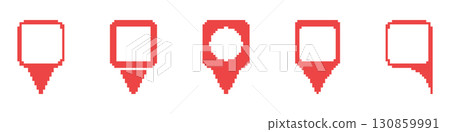 Pixel Art Map Pin Icon Set. Location Marker And Navigation Symbol Collection. Geolocation And Mapping Tools. Isolated Vector Illustration 130859991