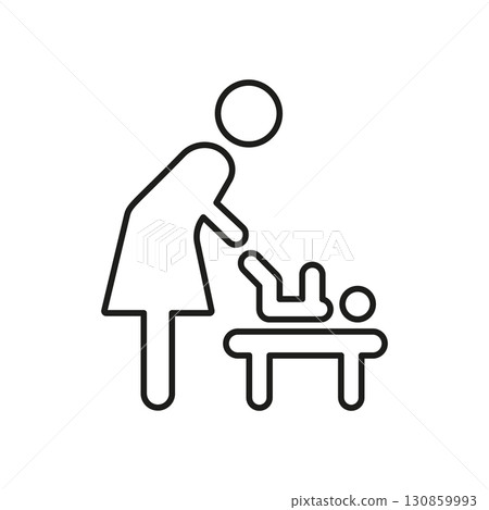 Mother Changing Baby Diaper Line Icon. Infant Care, Parenting, And Hygiene Outline Symbol. Childcare Facility And Nursery Room Sign. Editable Stroke. Isolated Vector Illustration 130859993