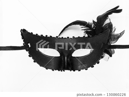 Inner side of black carnival mask on white background Inner side of black carnival mask on white background 130860226
