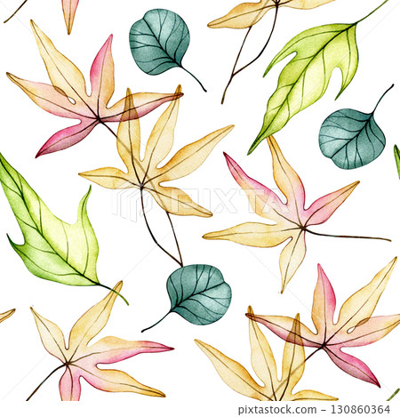 Seamless pattern of delicate watercolor autumn leaves. Transparent flowers, dry leaves. Seamless pattern of delicate watercolor autumn leaves. Transparent flowers, dry leaves. 130860364