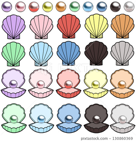 Pearl and pearl oyster illustrations, colorful icons, recommended colors 130860369