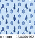 Seamless Winter Tree Pattern with Snow on Blue Background 130860462