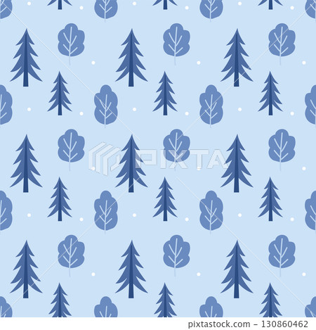 Seamless Winter Tree Pattern with Snow on Blue Background Seamless Winter Tree Pattern with Snow on Blue Background 130860462