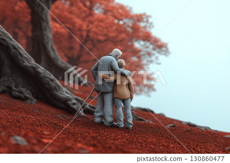 Elderly and Young Person Walking Together in Autumn Forest Elderly and Young Person Walking Together in Autumn Forest 130860477