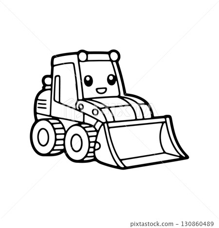 Cute cartoon loader with a smiling face, ready for fun activities in a construction theme 130860489
