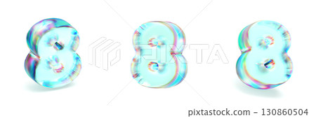 Crystal glass Font Set of number 8 EIGHT 3D 130860504