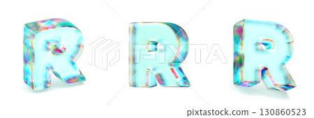 Crystal glass Font Set of letters R 3D 130860523