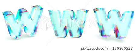 Crystal glass Font Set of letters W 3D 130860528