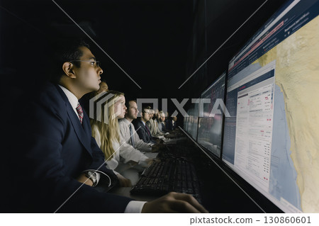 Operations Center with Monitors Displaying Maps and Data Operations Center with Monitors Displaying Maps and Data 130860601