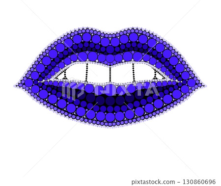 A drawing of lips made of colored circles and dots. Drawing in mandala style. 130860696