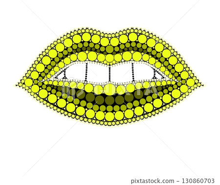 A drawing of lips made of colored circles and dots. Drawing in mandala style. 130860703
