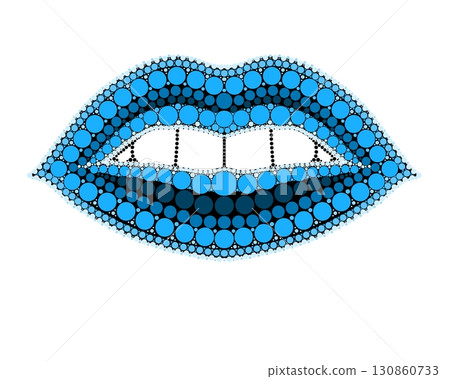 A drawing of lips made of colored circles and dots. Drawing in mandala style. 130860733