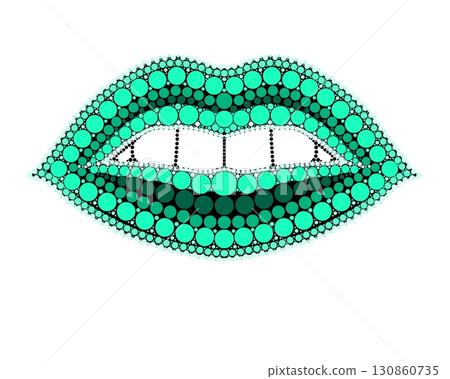A drawing of lips made of colored circles and dots. Drawing in mandala style. 130860735