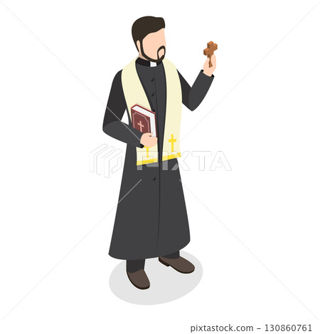 3D Isometric Flat Vector Illustration of Catholic Christian Staff , Religion and Faith. Item 3 130860761