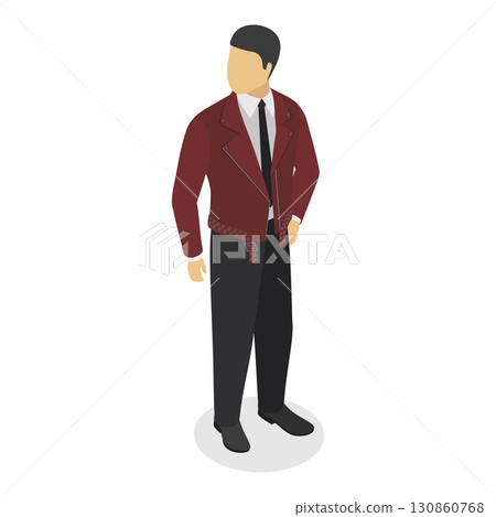 3D Isometric Flat Vector Illustration of Men Clothing Set, Characters in Modern Apparel. Item 1 3D Isometric Flat Vector Illustration of Men Clothing Set, Characters in Modern Apparel. Item 1 130860768