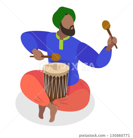 3D Isometric Flat Vector Set of India Culture, Art and Music, Collection of Indian Street Artists Showcasing The Vibrant Culture And Talent. Item 1 130860771