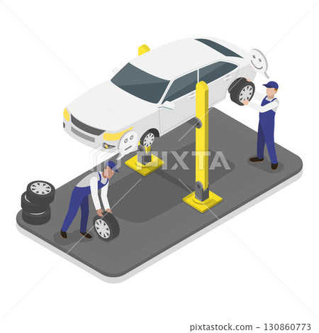 3D Isometric Flat Vector Illustration of Auto Repair, Car Check Up Services. Item 2 130860773
