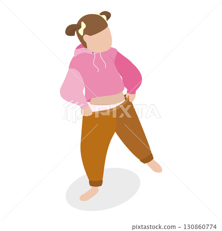3D Isometric Flat Vector Set of Children Putting Clothes, Dressing Up. Item 1 130860774