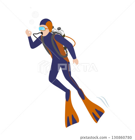 3D Isometric Flat Vector Set of Scuba Divers, Marine Exploring People. Item 2 130860780