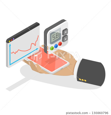 3D Isometric Flat Vector Illustration of Diabetes Management , Monitoring Blood Sugar Level. Item 3 130860796