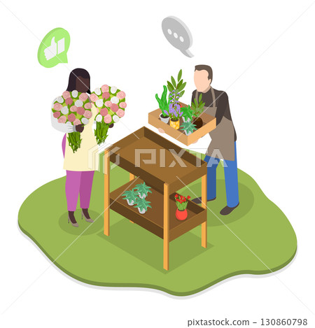 3D Isometric Flat Vector Illustration of Florist, Creating Stunning Flower Arrangements For Weddings, Dates, And Events. Item 1 130860798