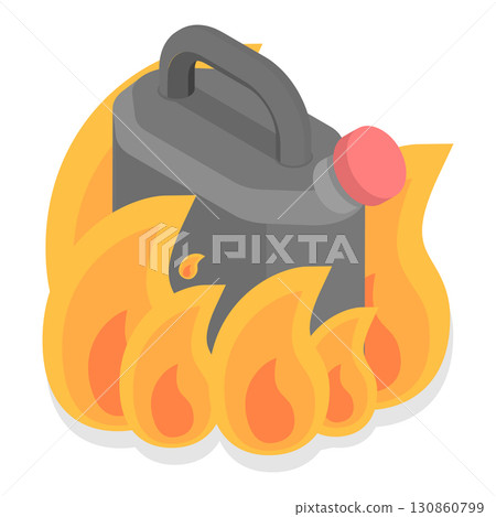 3D Isometric Flat Vector Set of Burning Gasoline Containers, Flammable Gas Tank. Item 2 130860799