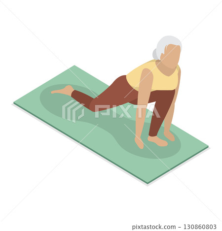 3D Isometric Flat Vector Illustration of Elderly Various Exercises, Active Seniors Engaging In Stretching, Cardio, Yoga, Pilates. Item 2 130860803
